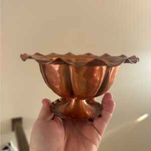 Vintage Gregorian Copper Scalloped Edge Pedestal Bowl
